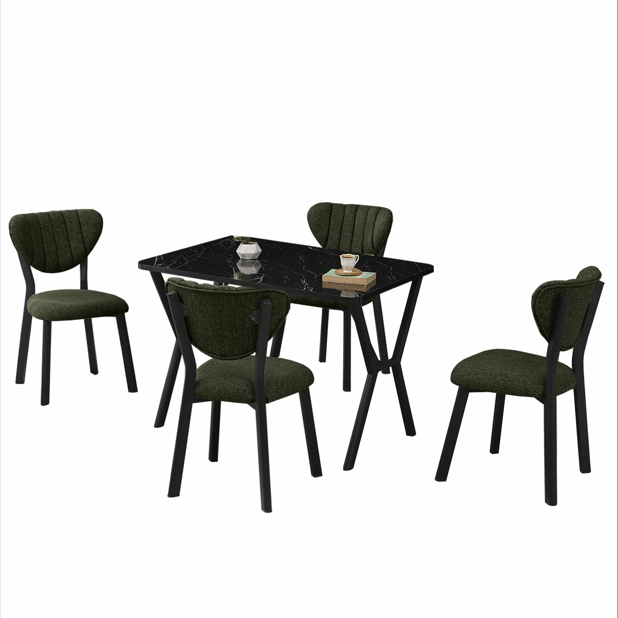 Tavolinë me karrige, zgjatshme, 5 copë, Skye Decor, elma, e gjelbër, e zezë