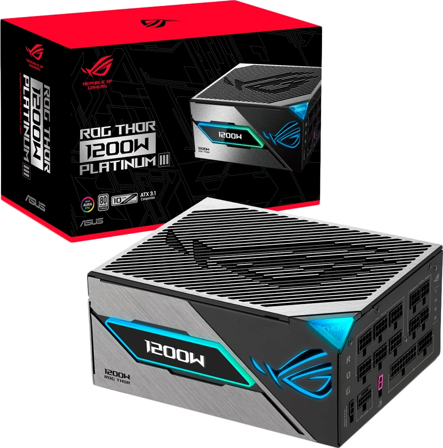 PSU ASUS ROG Thor 1200W Platinum III, ATX 3.1, 80 Plus Platinum, fully modular, e zezë