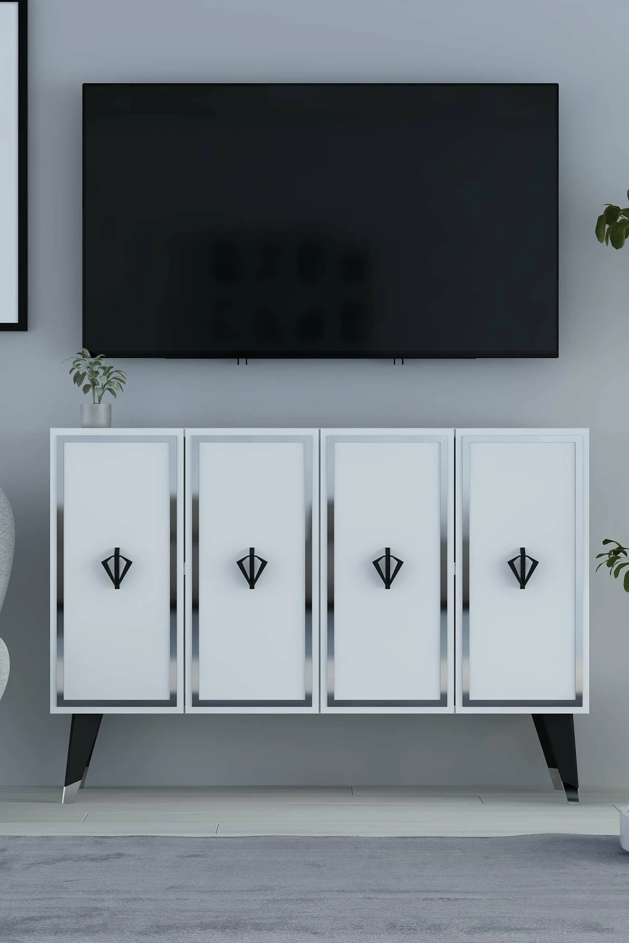 Konsol Skye Decor, e bardhë, e zezë, argjend, 8178KM-32