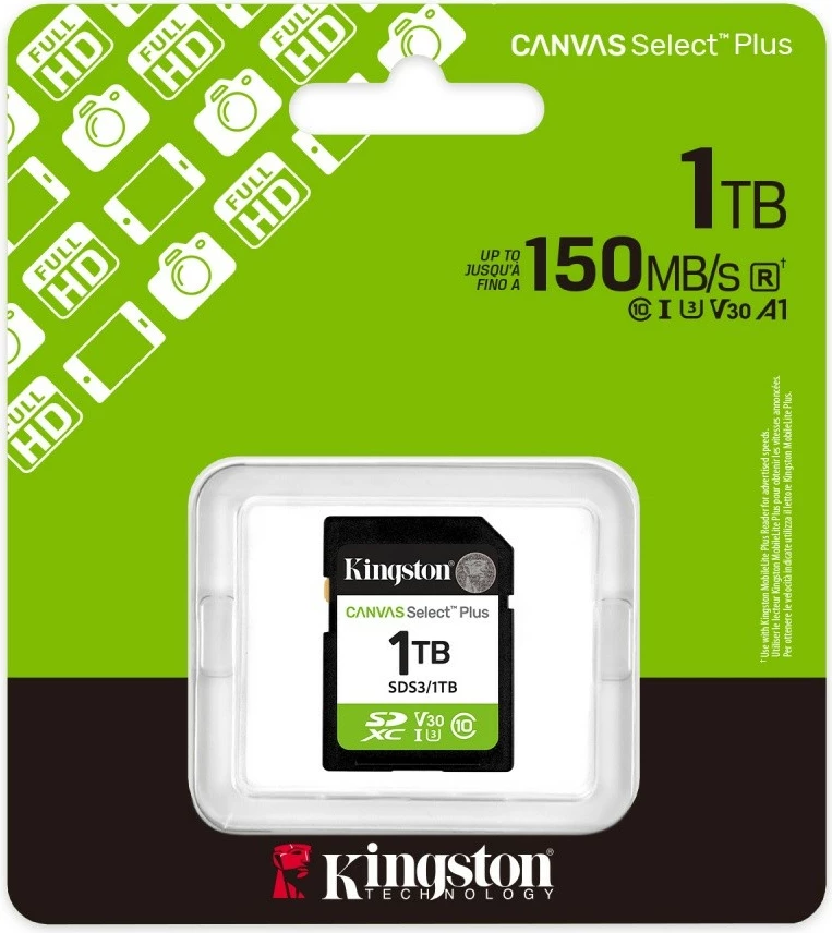 Kartelë memorie Kingston Canvas Select Plus Gen3, 1TB, SDXC, Class10, UHS-I, V30, 150MB/s