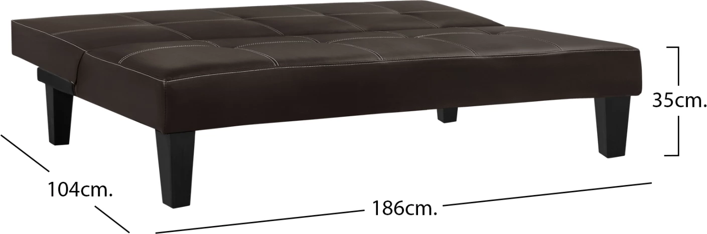Divan/shtrat 3 vendësh, lëkurë PU ngjyrë kafe, FH3002.04, 186x90x82