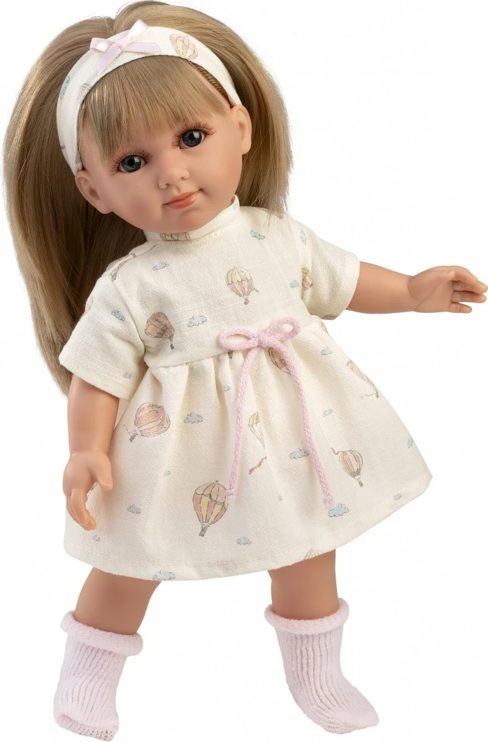 Kukull, Llorens, Elena 53558, 35 cm, bark pambuk, krahë/këmbë/kokë vinil, set 4 pjesë, ngjyrë krem me rozë