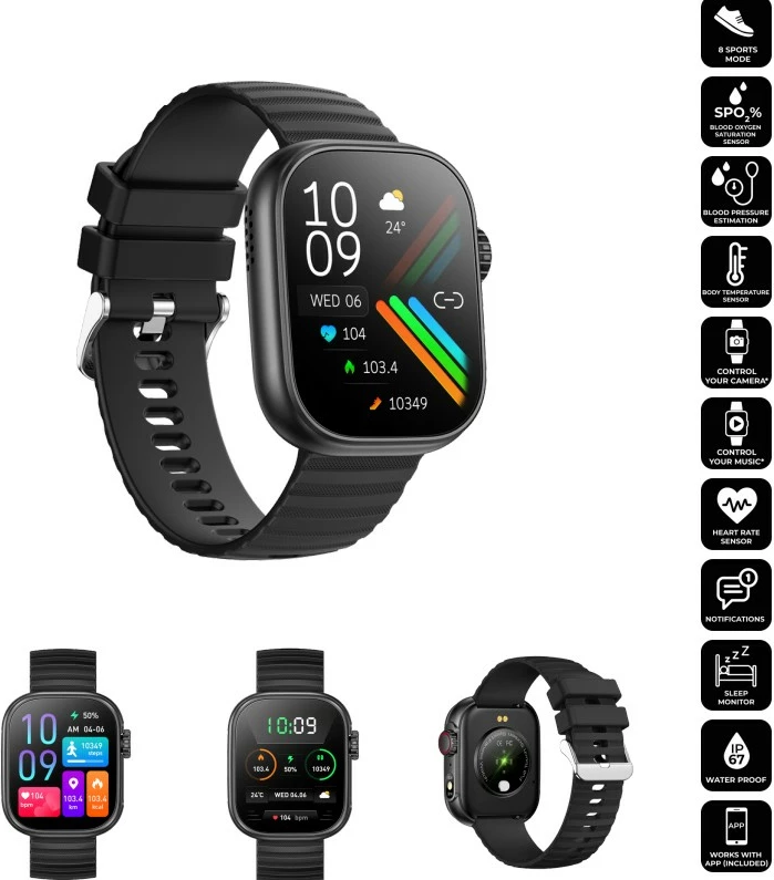 Smartwatch Aiwa SW-A700 2.01\" ekran, Bluetooth thirrje, IP67, 300mAh, e zezë, set me kabllo karikimi magnetik