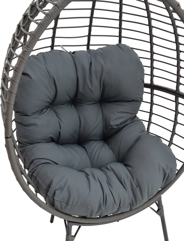 Karrige Nestie, bastun, ngjyrë gri, këmbë metalike, jastëk gri, 102x80x155cm