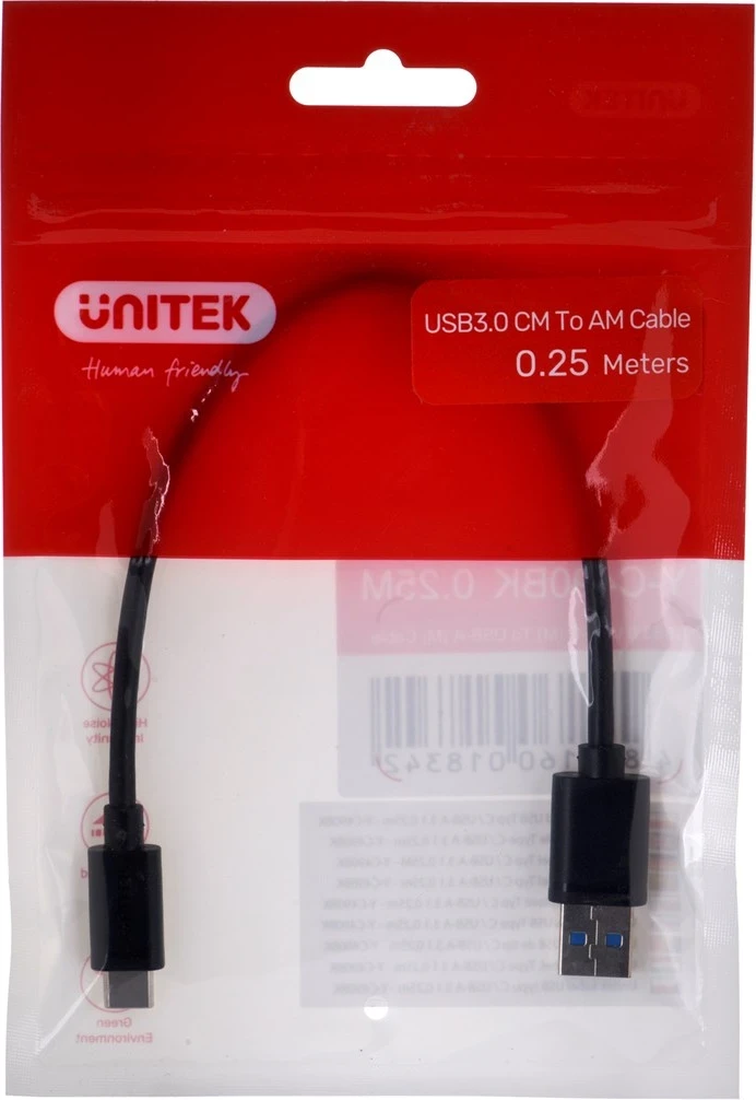 Kabllo  Unitek USB-C - USB-A, 0.25 m, e zezë