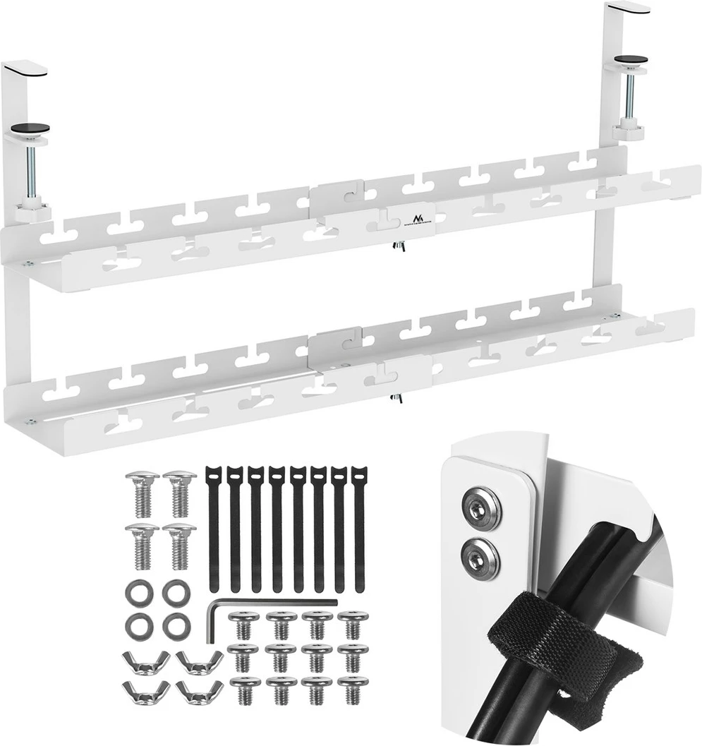 Organizues kabllosh nën tavolinë Maclean MC-102 W, 2 nivele, çelik, i bardhë