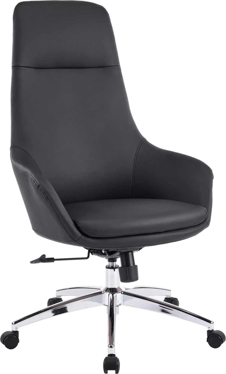 Karrige zyre BEKKER, lëkurë PU e zezë, bazë kromi, 67x67x126cm