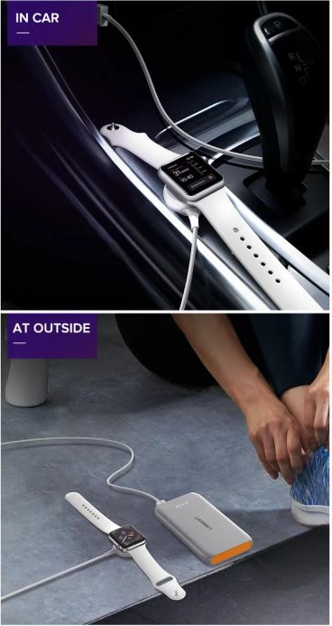 Karikues magnetik wireless për Apple Watch UGREEN 60969, USB-A + USB-C, 5V/1A, e bardhë