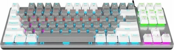 Tastierë gaming mekanike Rampage Snug RGB KRGD, TKL 87 taste, KRGD Red Switch, USB, RGB, US layout, gri/bardhë