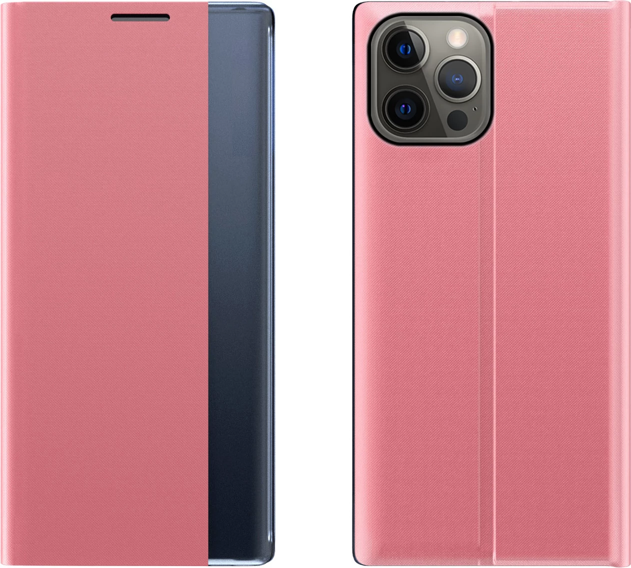 Mbështjellës Hurtel Sleep Case Bookcase me smart window për iPhone 13 Pro Max, rozë