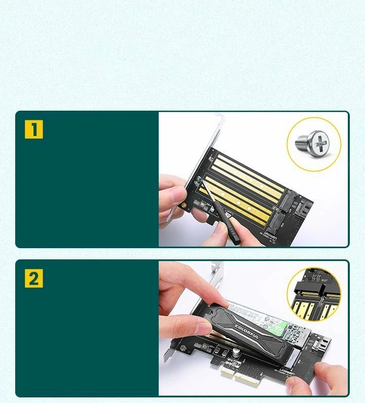 Kartë adapter PCIe Ugreen CM302 PCIe 3.0 x4 për SSD M.2 M-Key + M.2 B-Key, e zezë