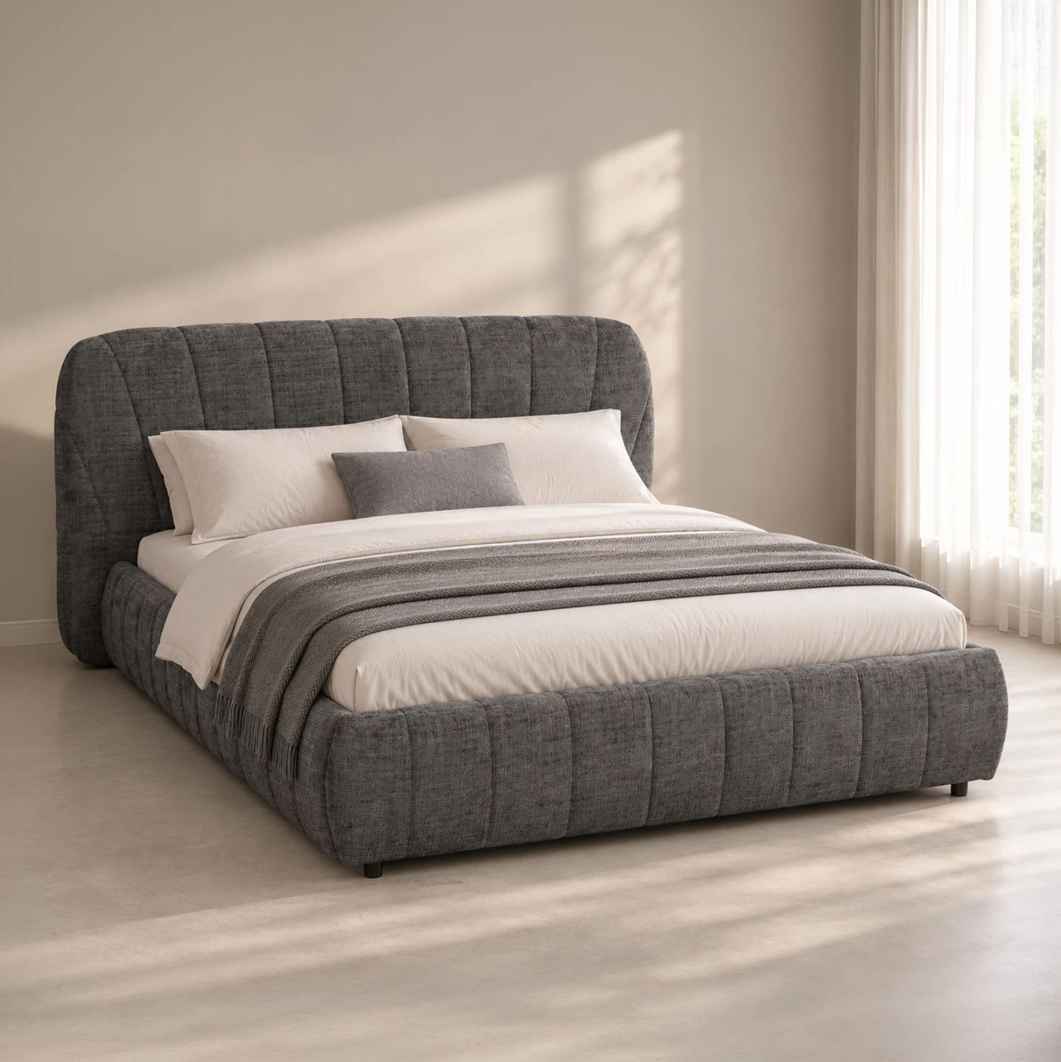 Shtrat dopio me depo WEYLON FH765.01, stof gri, për dyshek 160x200cm