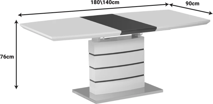 Tavolinë e zgjatshme Darsile Inart, ngjyrë bardhë me gri-karbon, MDF, 140-180x90x76cm