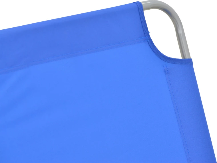 Shezlong metalik-tekstilen për plazh, ngjyrë argjendi-blu, 55x185x24cm