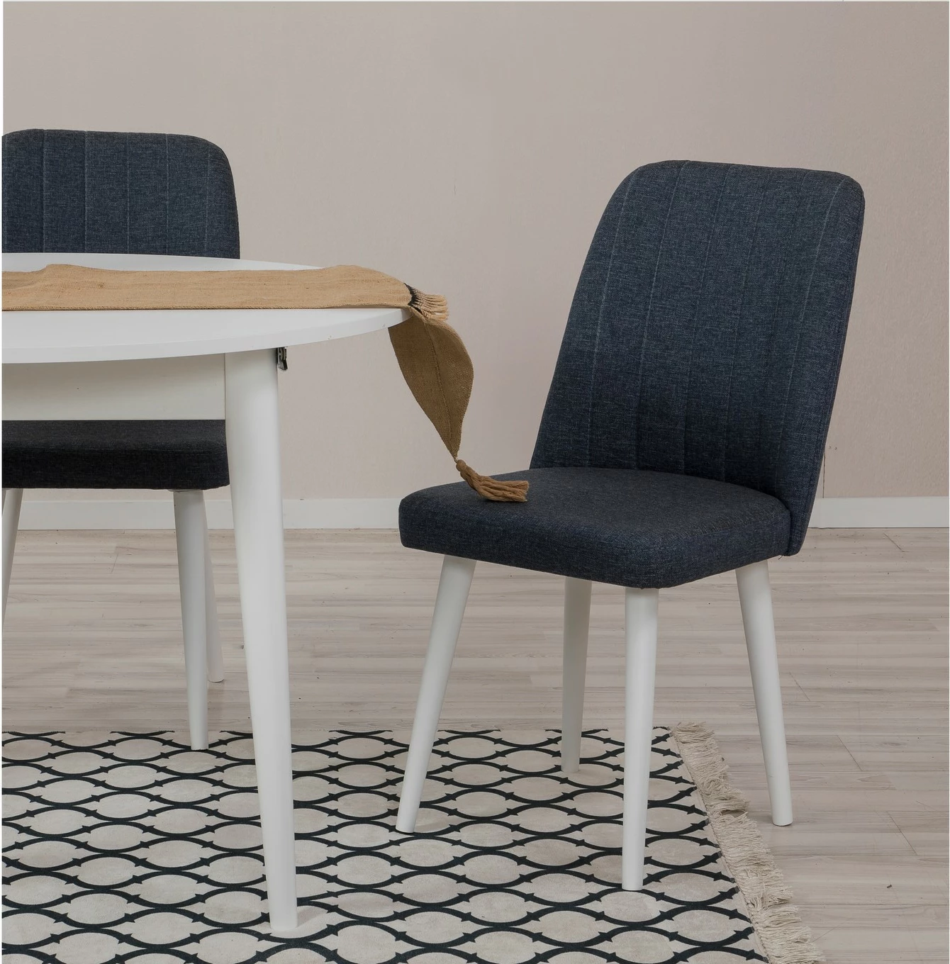 Set tavoline me karrige të zgjatshme (3 copë), Skye Decor, Vina 1048, e bardhë, blu e errët