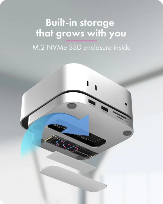 Stacion docking USB-C ICYBOX IB-DK100 7-në-1 me slot M.2 NVMe, HDMI, 3x USB-A, lexues SD/microSD, argjendtë, set