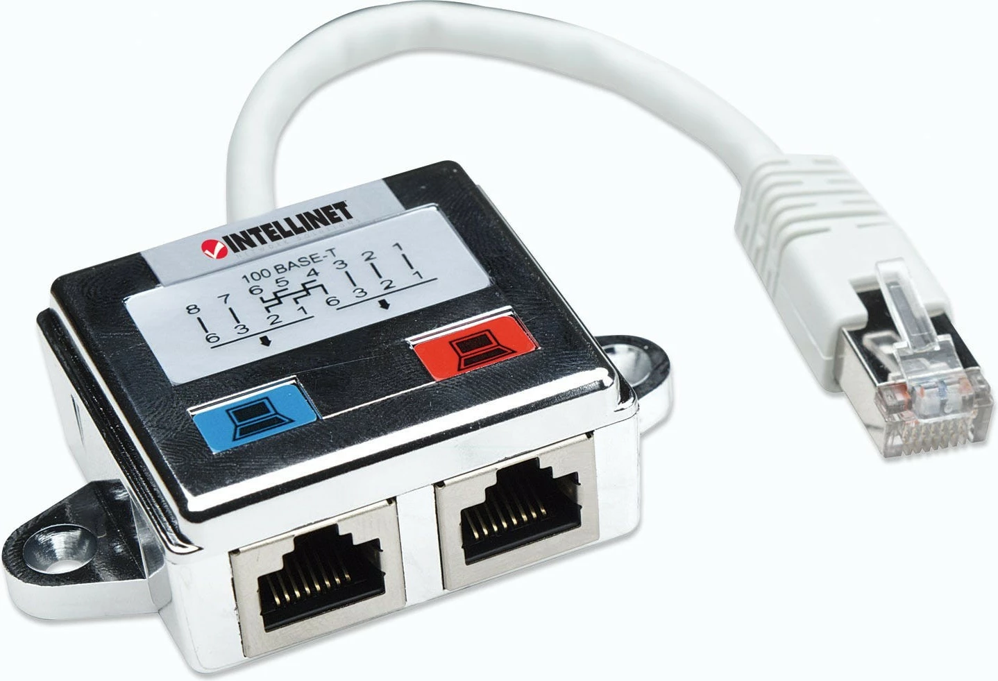 Intellinet 2-Port Modular Distributor, Cat5e, FTP, allows two RJ45 ports to share one Cat5e network cable
