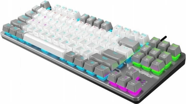 Tastierë gaming mekanike Rampage Snug KRGD Red Switch TKL 80% 87 taste USB RGB (SNUGK14RS-WG), bardhë-gri