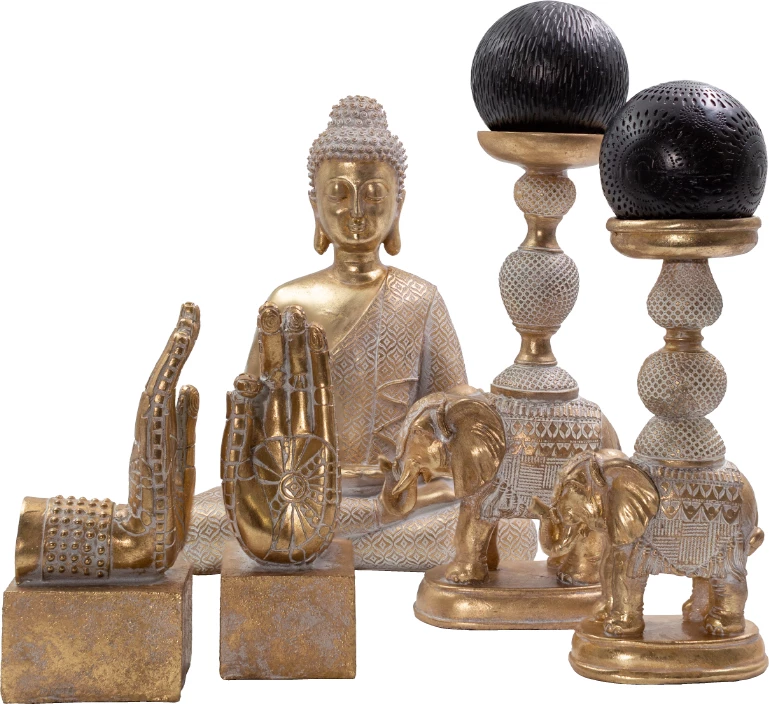 Mbajtëse qirinjsh ELEPHAS, ari-bardhë, 18x10x33, polirezine