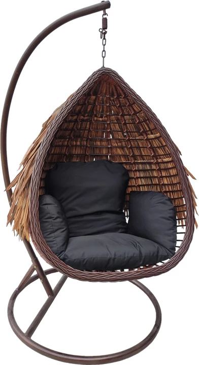 Varur folja swing nest me bazë metali ngjyrë kafe - pe rattan ngjyrë kafe - e zezë 120x105x195cm