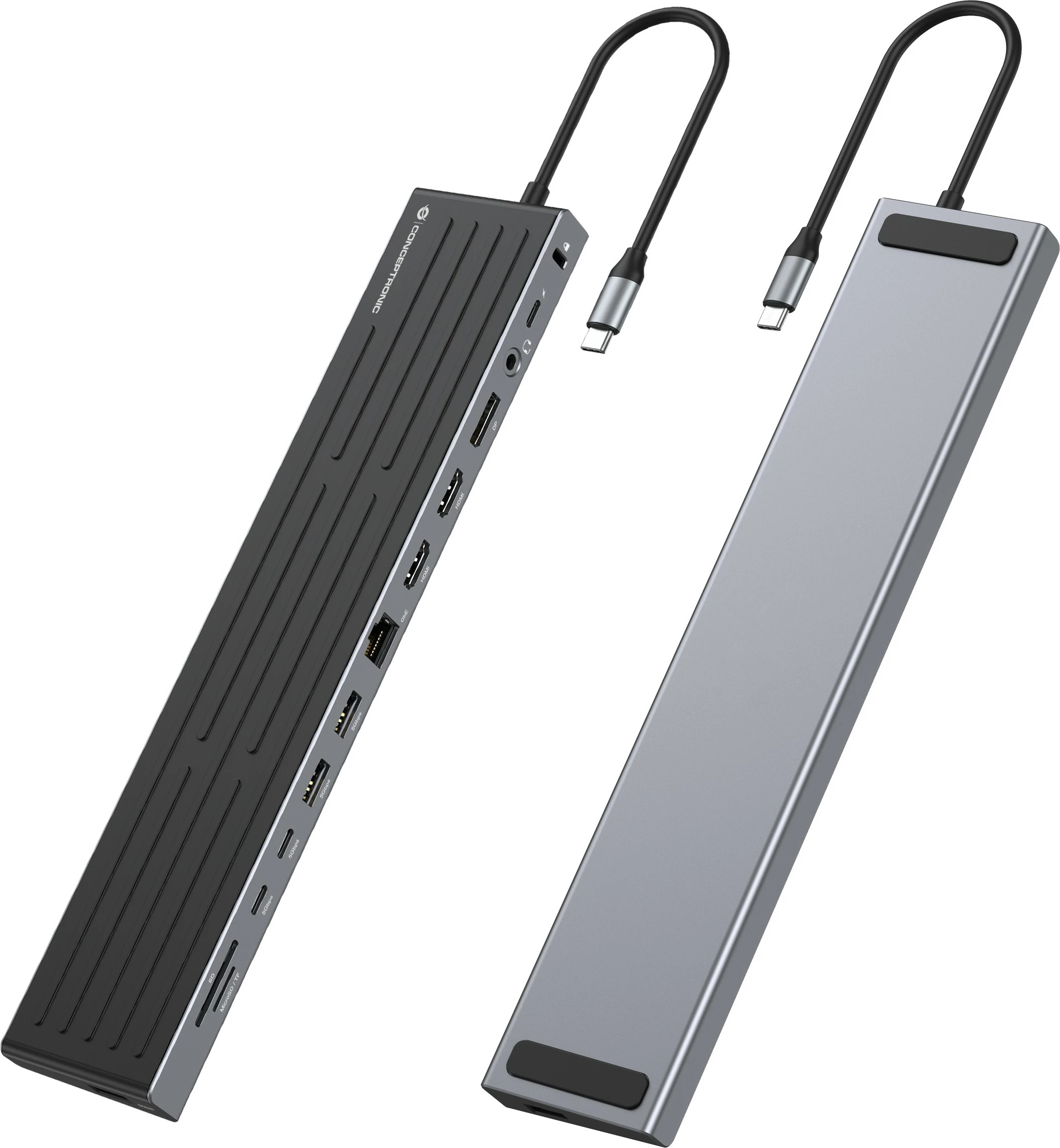 Dock Conceptronic 14-1 USB-C, 2xHDMI, DP, 2xUSB-C, 18cm, zi