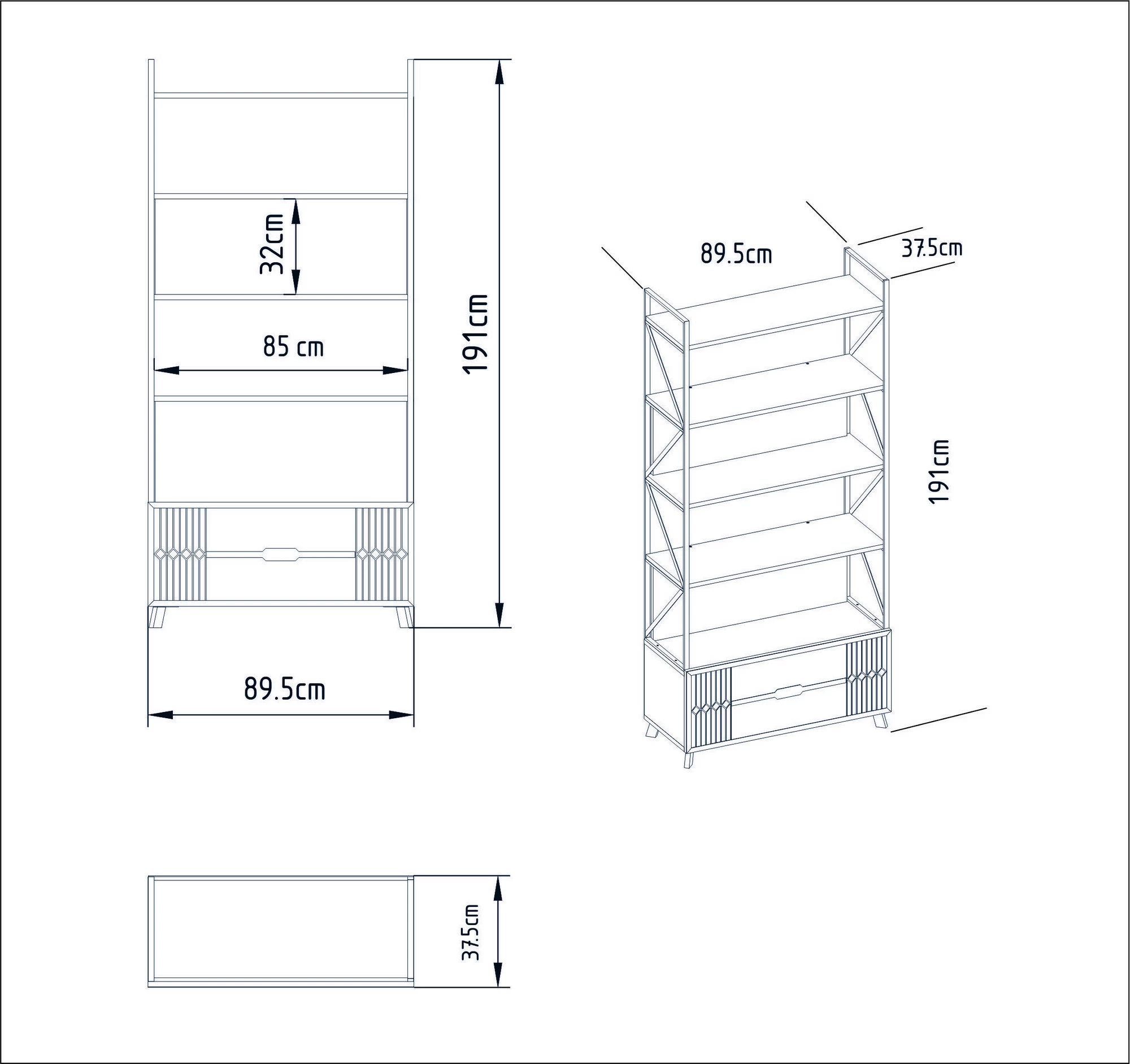 Raft librash Hanah Home Frida, 90cm, i bardhë