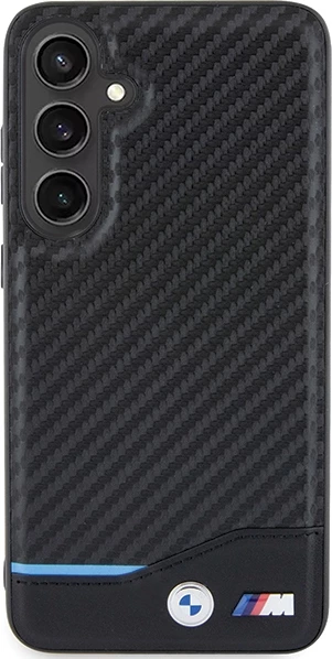 Mbështjellës celulari BMW BMHCS24M22NBCK Leather Carbon për Samsung Galaxy S24+ (S926), hardcase TPU/PC me lëkurë eko, i zi