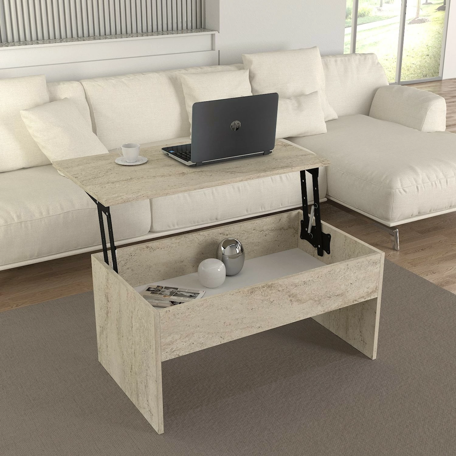 Tavolinë për kafe, ngjyrë travertine, Skye Decor, Akilli