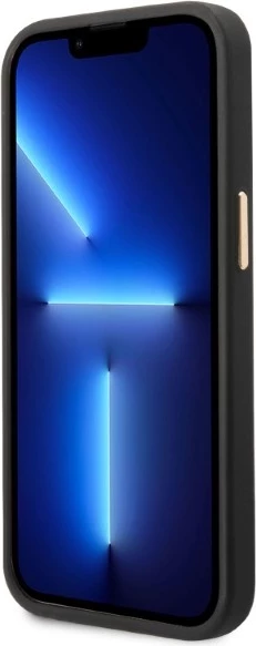 Mbështjellës Guess Peony Logo Plate për iPhone 13/13 Pro 6.1", MagSafe, i zi