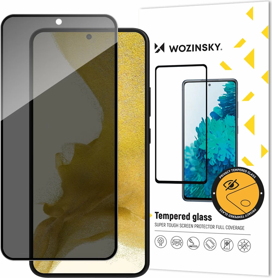 Xham i temperuar privatësie Wozinsky Anti Spy për Samsung Galaxy S23+, me kornizë të zezë