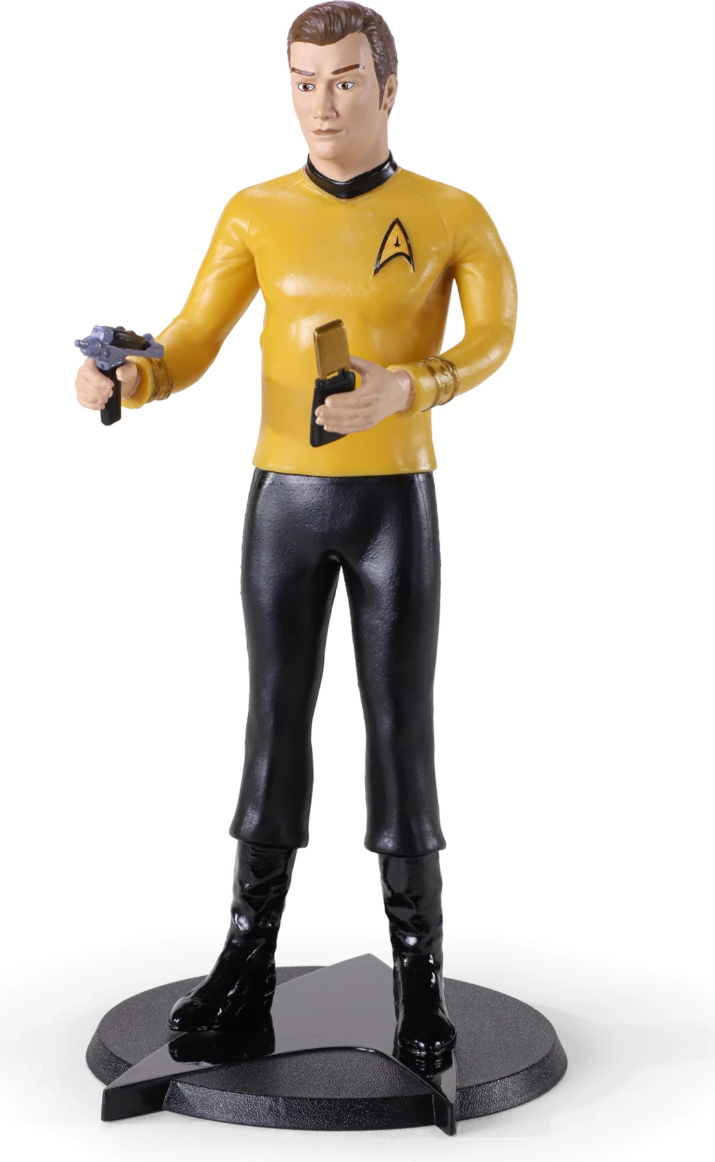 Figurë e lakueshme Noble Collection Bendyfigs Captain Kirk 19 cm, set me bazë + phaser + komunikator