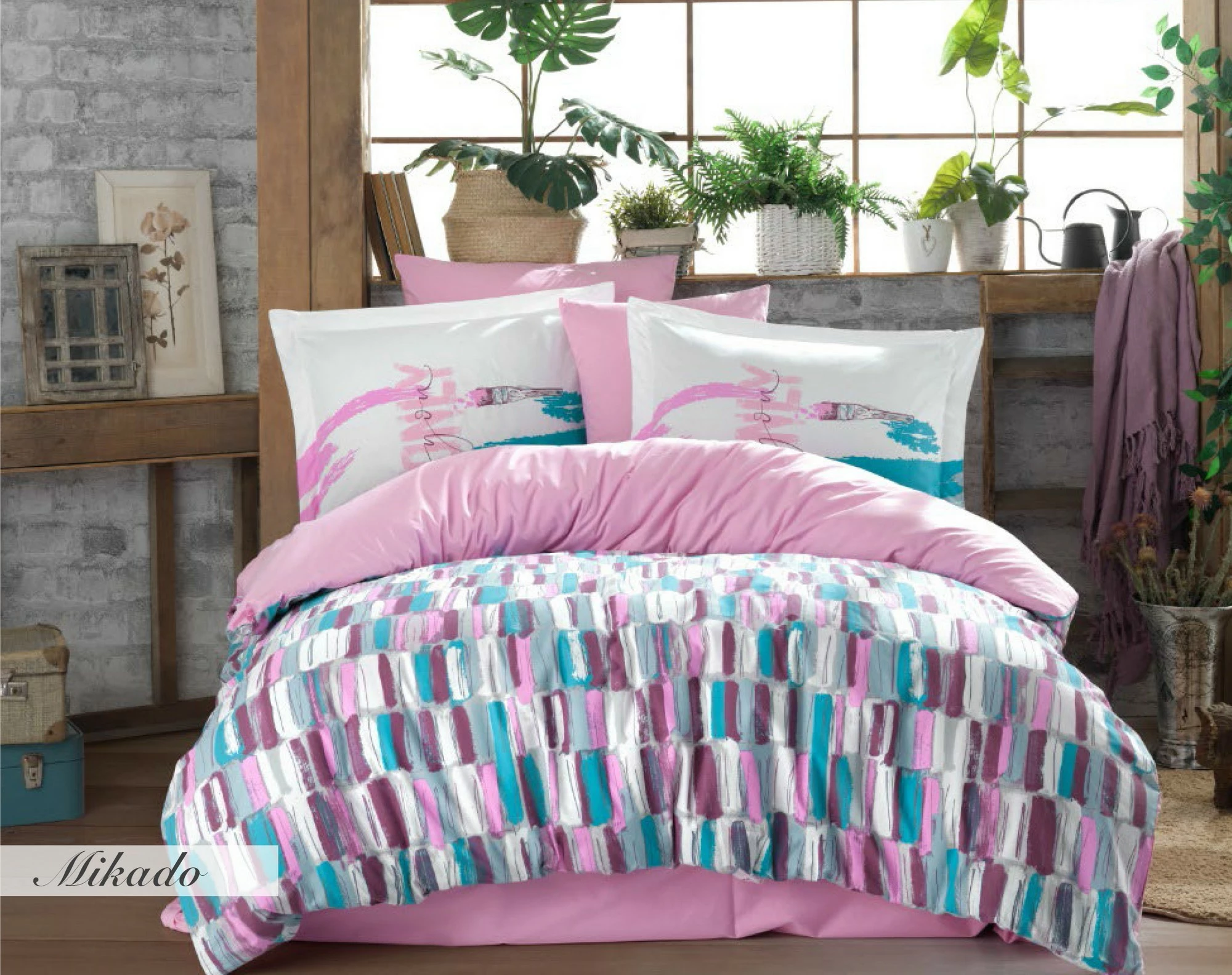 Set mbulesë për jorgan dopio, Poplin, Mikado, rozë