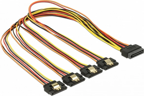 Kabllo furnizimi SATA DeLOCK 60158, 0.5 m, 1x SATA 15-pin në 4x SATA 15-pin, multikolor