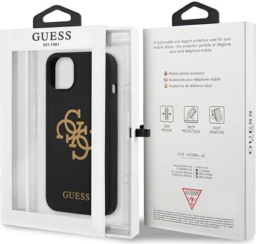 Mbështjellës Guess GUHCP13SLS4GGBK për iPhone 13 mini 5.4", silikon, i zi