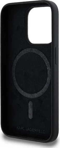 Mbështjellës Karl Lagerfeld Silicone Karl & Choupette MagSafe për iPhone 15 Pro, i zi