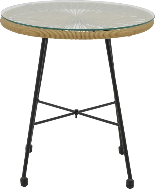 Tavolinë Acapulco metalike e zezë - pe rattan, ngjyrë natyrale, D50x50cm