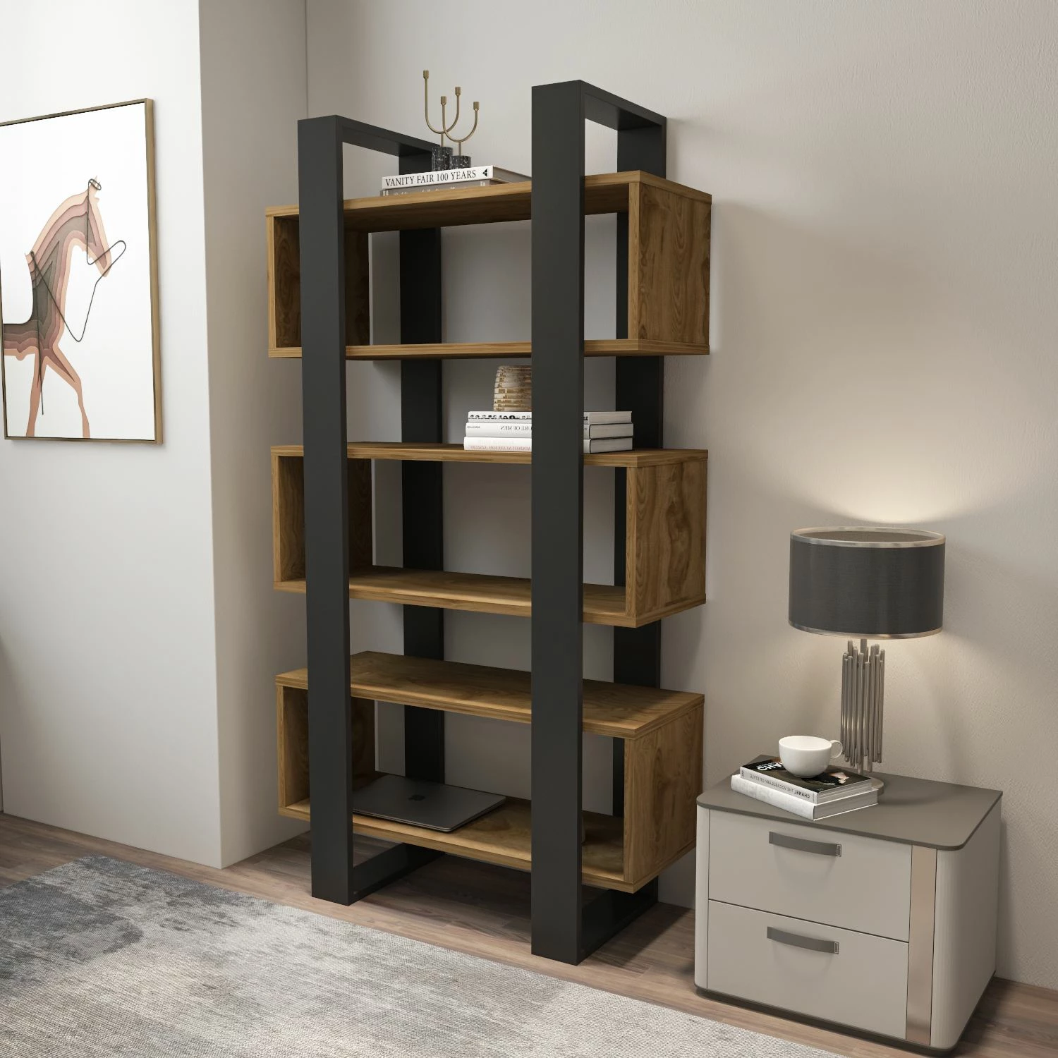 Raft librash Skye Decor, Reina, ngjyrë arre dhe antracit