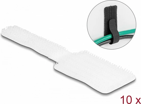 Mbajtës kabllosh me Velcro DeLOCK 90x24mm, vetëngjitës, 10 copë, i bardhë