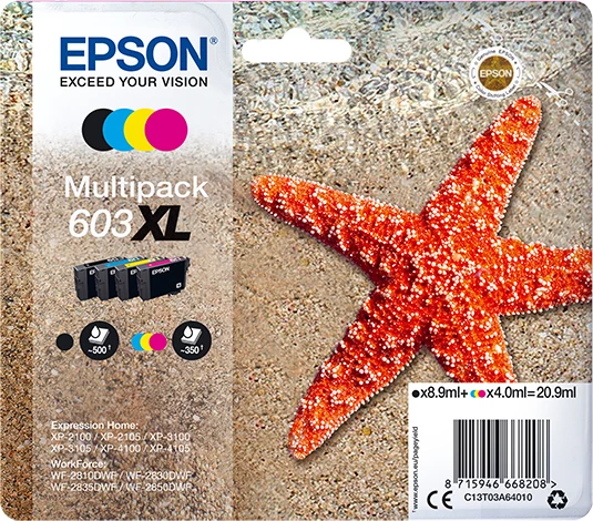 Bojë printeri, Epson, 603XL C13T03A64010, XL 20.9 ml, black/cyan/magenta/yellow, multipack