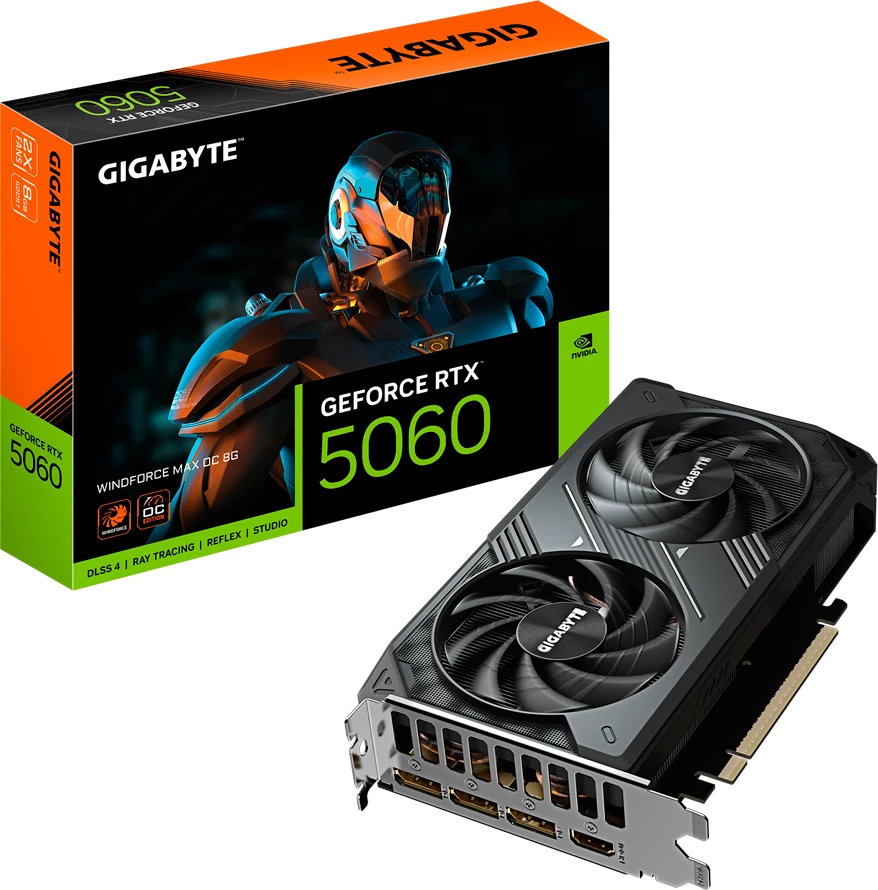 Kartelë grafike GIGABYTE GeForce RTX 5060 WINDFORCE MAX OC 8G, 8GB GDDR7, PCIe 5.0, 3xDP, 1xHDMI