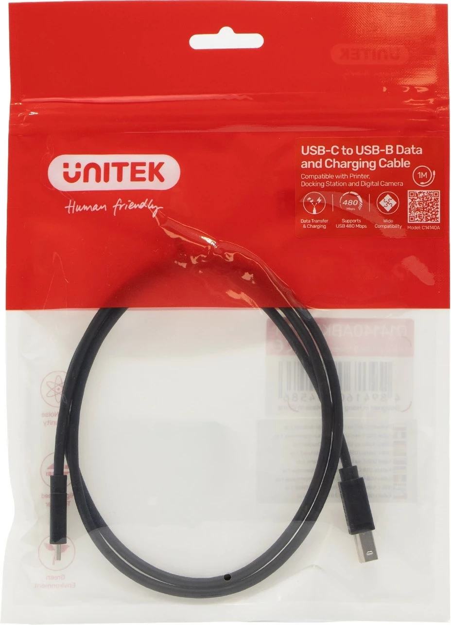 Kabëll Unitek, USB-C në USB-B 2.0, 5m, i zi