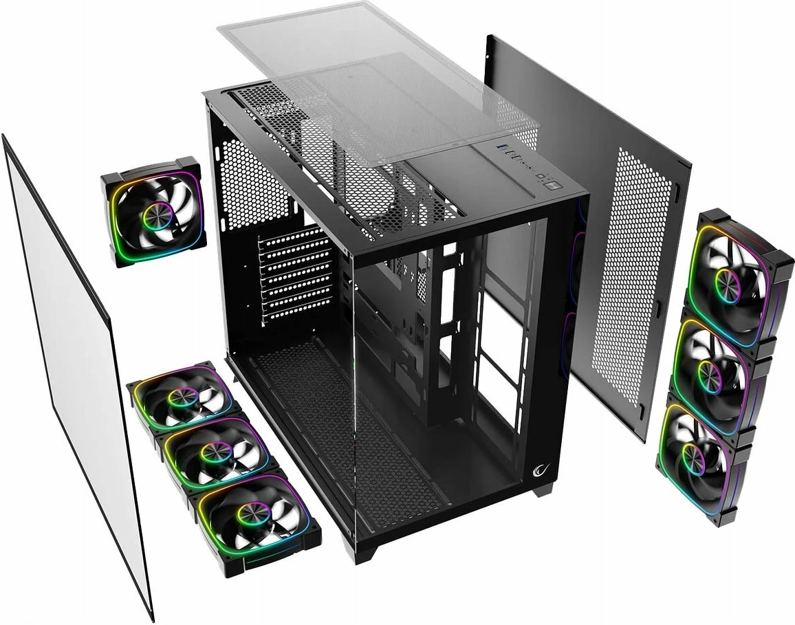 Kasë Rampage SEALITE-BLACK me xham të temperuar, 7x 120mm ARGB PWM, ATX/Micro-ATX/Mini-ITX, e zezë