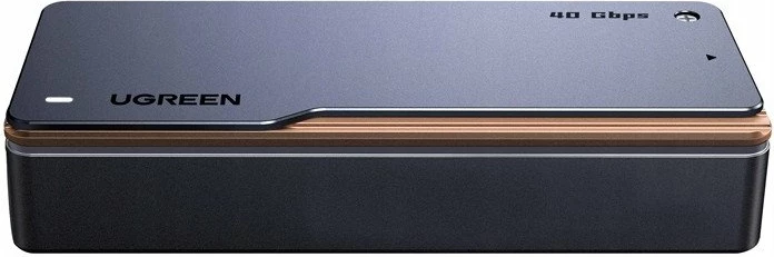 Kasë e jashtme për SSD M.2 NVMe Ugreen D703, USB4 40Gbps, 1x 2280 deri 8TB, me ftohje aktive, gri, me kabllo USB-C
