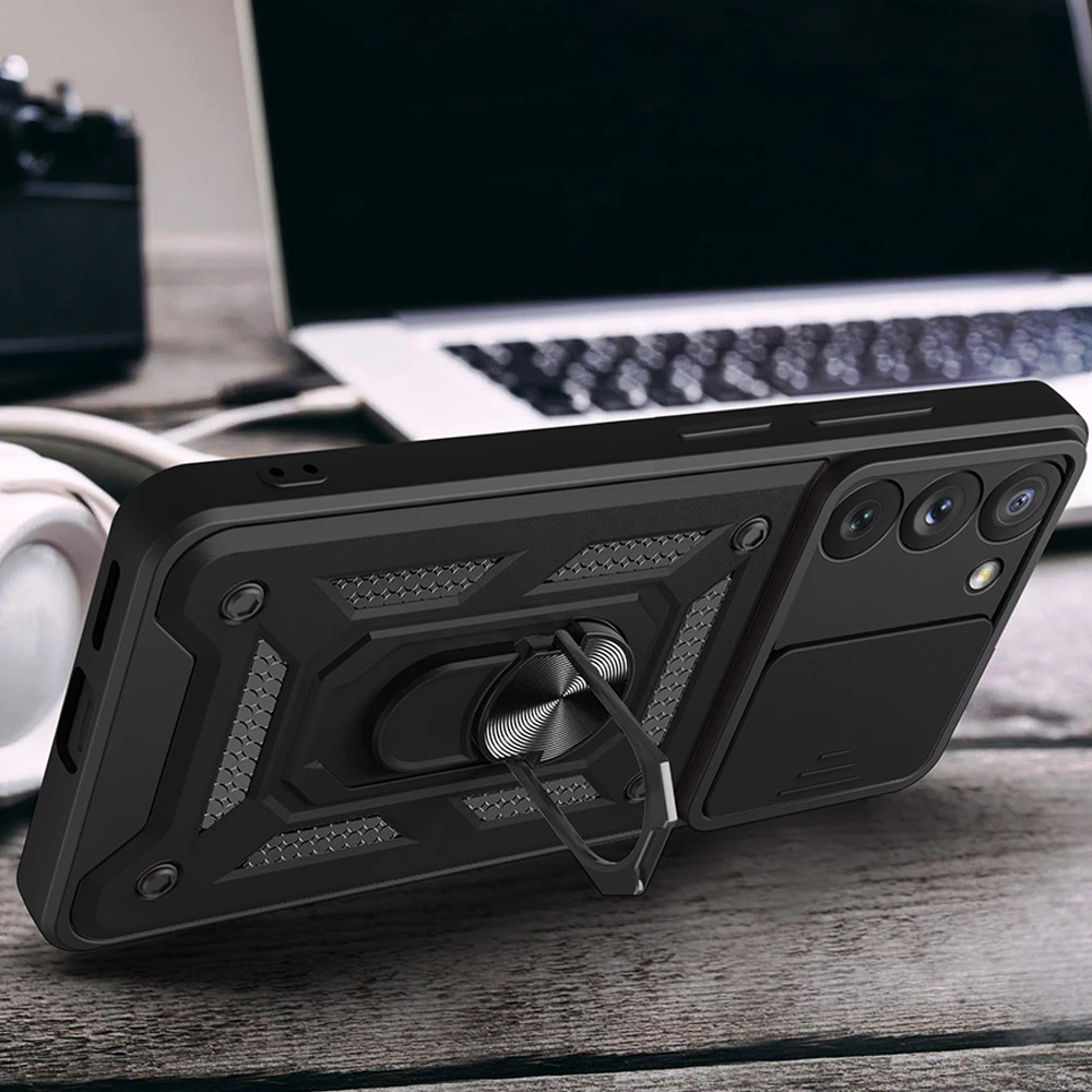 Mbështjellës Hurtel Hybrid Armor Camshield për Samsung Galaxy S23+, me kapak kamere, Kaltër