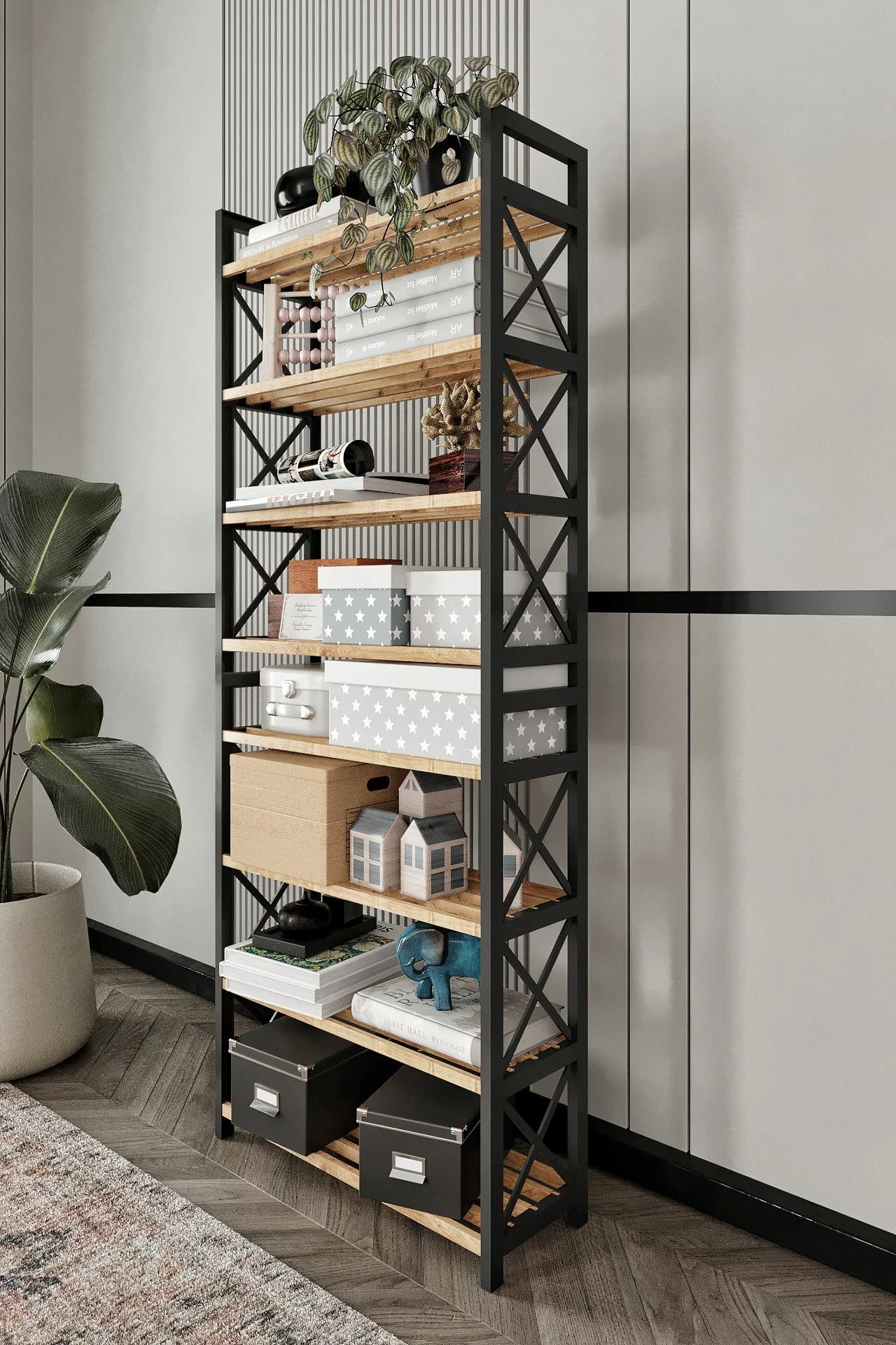 Raft multifunksional, ngjyrë e zezë, Skye Decor, plastikë, 46x128x18 cm