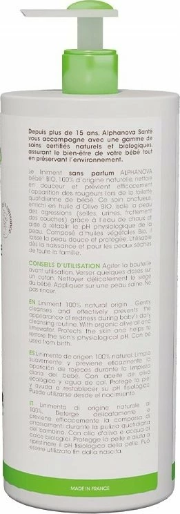 Emulsion pastruese Alphanova Bebe Bio Liniment Oléo-Calcaire 900 ml me pompë