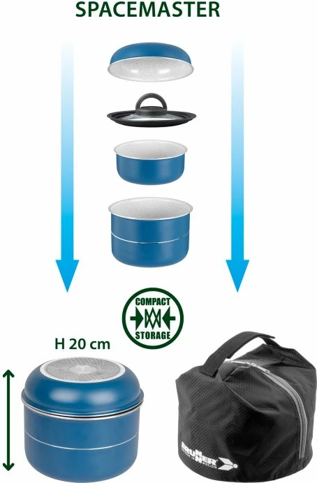Set enësh gatimi BRUNNER Carezza Spacemaster Vacublock 0804081N, ruajtje kompakte (nesting), me çantë, blu