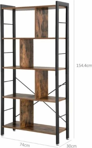 Raft librash VASAGLE LBC12BXV1, 4-katësh, 74 x 30 x 154.5 cm, kafe rustike