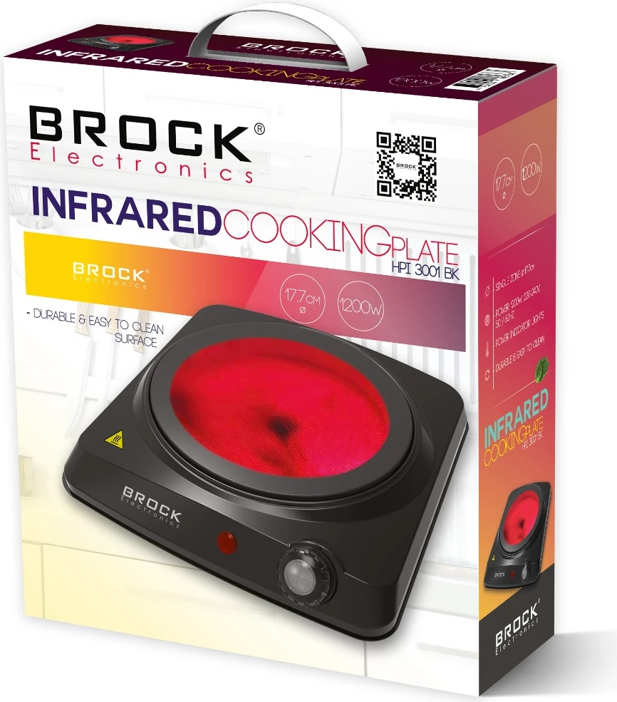 Plakë gatimi me infra të kuqe Brock HPI 3001 BK, 1200W, Ø 17.7cm, e zezë