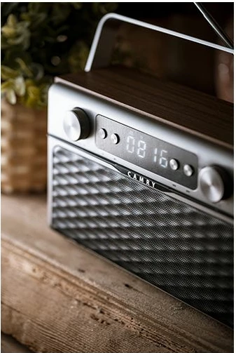 Radio portativ CAMRY CR1183 Bluetooth 5.0 FM USB AUX microSD me bateri 2600mAh, ngjyrë dru/kafe